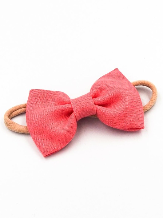 Opaska do włosów z kokardą coral pink LINEN Momilio