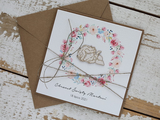 kartki, zaproszenia na chrzest Personalizowana kartka na chrzest - pomysł na prezent - pamiątka chrztu ręczn