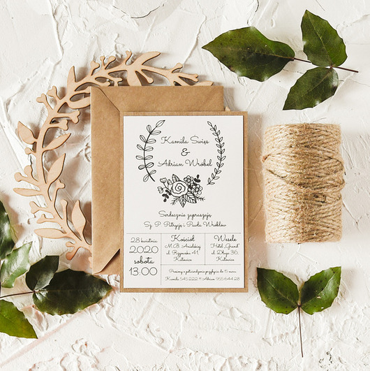 zaproszenia i kartki na ślub Zaproszenie ślubne "Jane" rustykalne z wiankiem