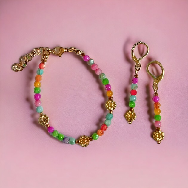 komplet biżuterii RAZEM TANIEJ : summer collection: kolorowa muszla i kwiatuszki
