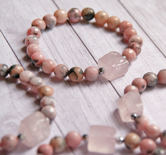 bransoletki z kamieni naturalnych Amulet MIŁOŚĆ - kwarc różowy, jadeit