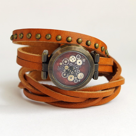 Zegarek - Steampunk Heart - skóra, nity yenoo