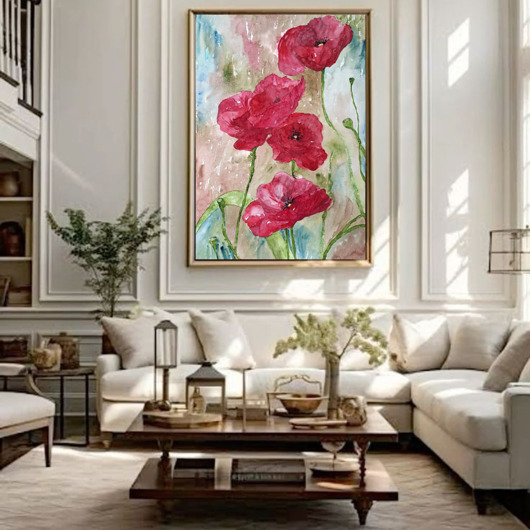 grafiki i ilustracje Akwarela Makowe pole 50x70 cm Ołówek
