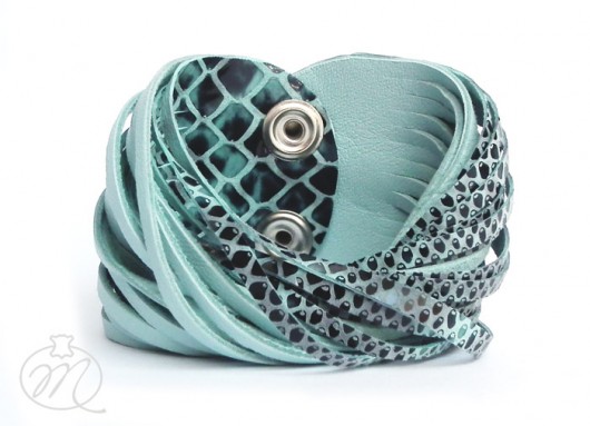 Bransoletka skórzana aqua i boa TWISTed Mikashka