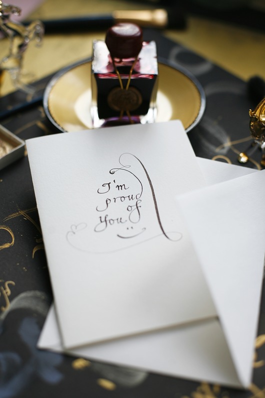 kartki scrapbooking Kartka artystyczna kaligrafowana ręcznie atramentem I'm proud of you