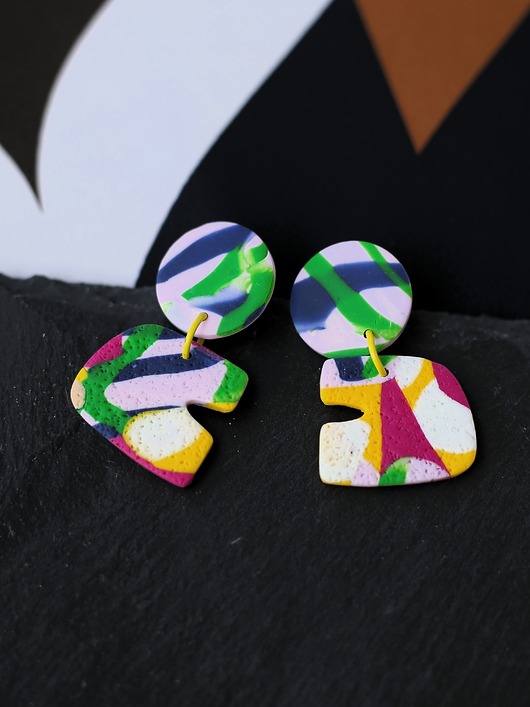 kolczyki z masy plastycznej Kolorowe kolczyki wiszace