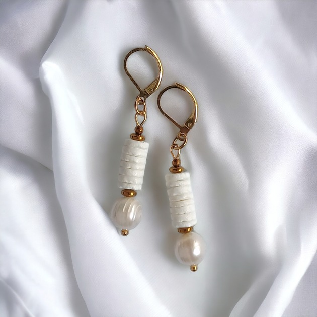 kolczyki z kamieniami LIMITOWANE kolczyki: kolekcja summer white : PERŁY & MUSZLA