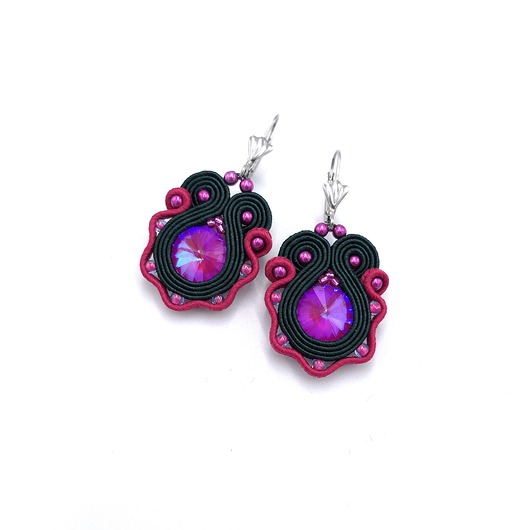 kolczyki soutache Kolczyki sutasz zielono różowe małe wiosenne kolorowe lekkie Flower