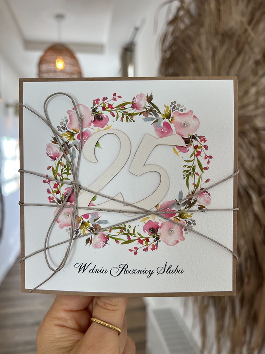 kartki scrapbooking Ręcznie robiona kartka życzenia z okazji 25. rocznicy ślubu