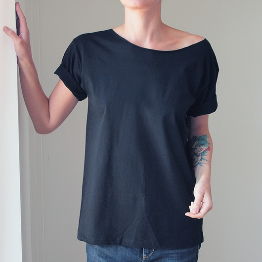 t-shirt damskie Czarny Oversize Bez Nadruku