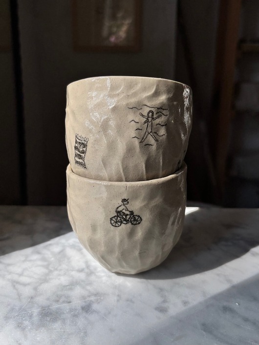 kubki i filiżanki Zestaw 2 Organicznych Ceramicznych Czarek  Motyw Gór Lato Rowery 220 ml