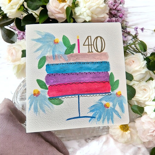 grafiki i ilustracje Ręcznie malowana kartka okolicznościowa na 40 urodziny