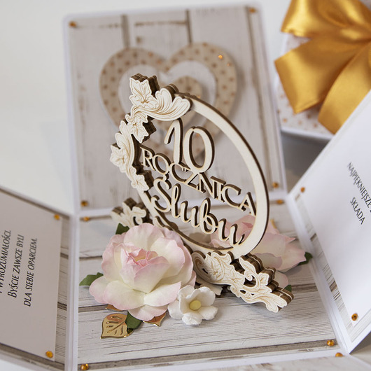 kartki scrapbooking 10 rocznica ślubu, aluminiowe gody, exploding box, kartka 3d