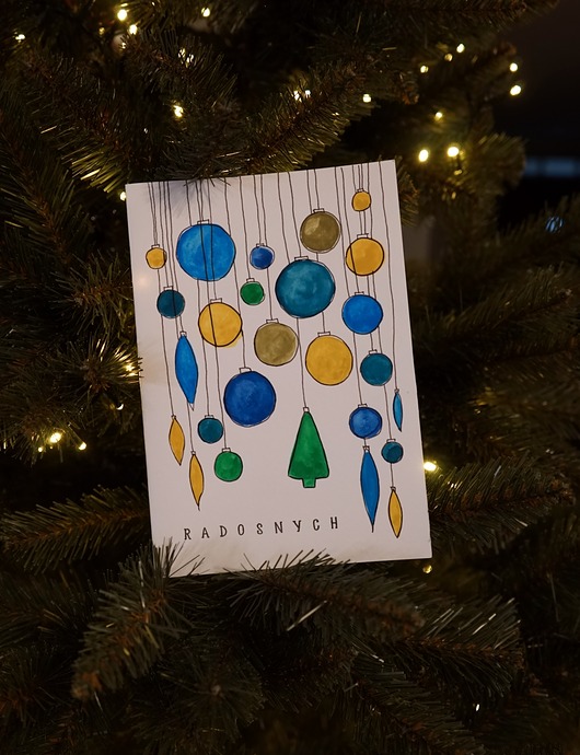 kartki scrapbooking Kartka Świąteczna Wiszące Bombki, akwarela.