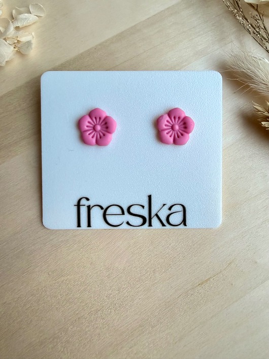 kolczyki z masy plastycznej Kolczyki Kwiatki 5-płatkowe wiosenny róż