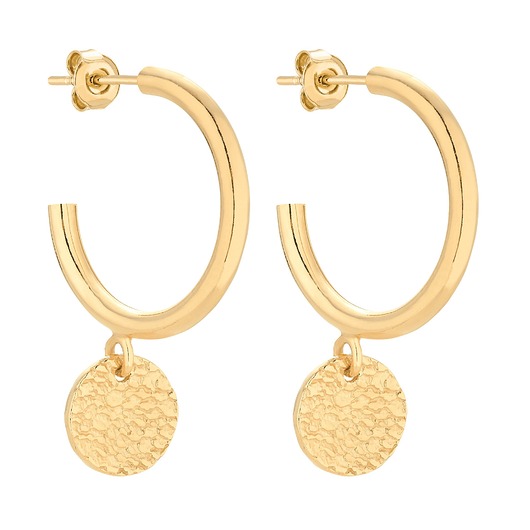 kolczyki pozłacane Złote półkola L z chropowatymi kółeczkami