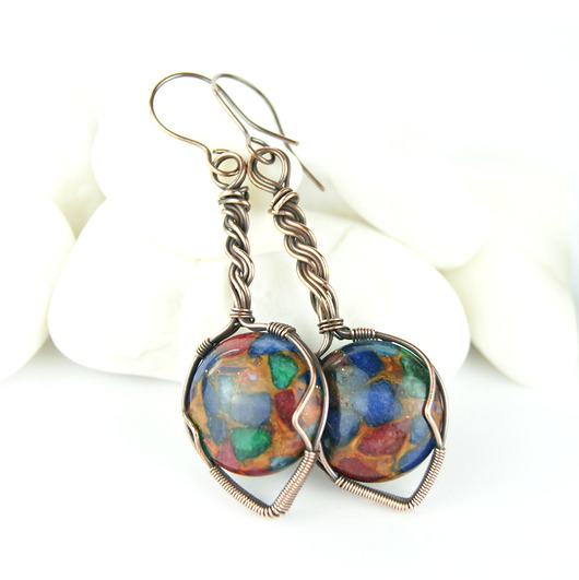 kolczyki wire wrapping Kolczyki z kolorowymi agatami
