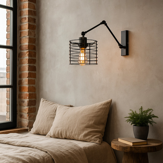 kinkiety Czarny kinkiet z regulowanym ramieniem do czytania w sypialni ENNA LOFT