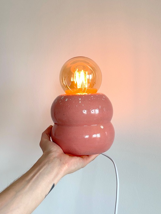 lampy stołowe Lampa ceramiczna stołowa, różowa, nakrapiana