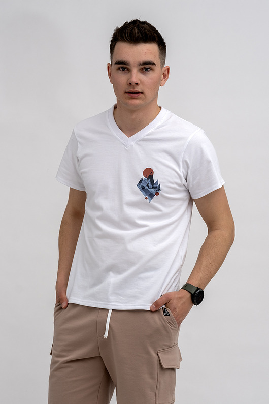 t-shirty męskie T-shirt męski  biały do V z nadrukiem