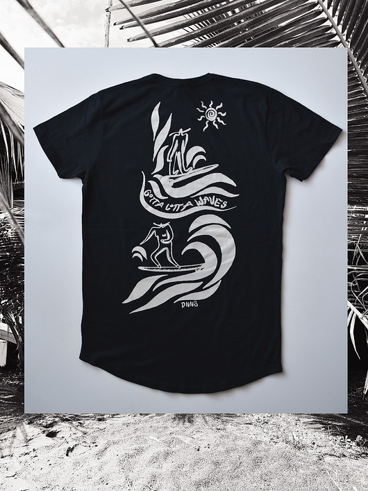 t-shirty męskie Czarny długi T-shirt Gotta Lotta Waves