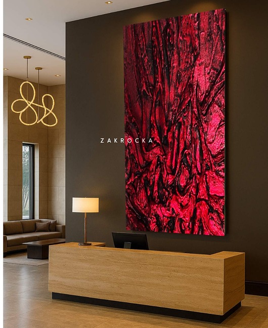 obrazy Obrazy do salonu -  fuksja metaliczny na płótnie płaskorzeźba 80x160cm