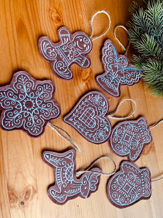 ozdoby choinkowe Ozdoby piernikowe filc CIEMNE małe komplet