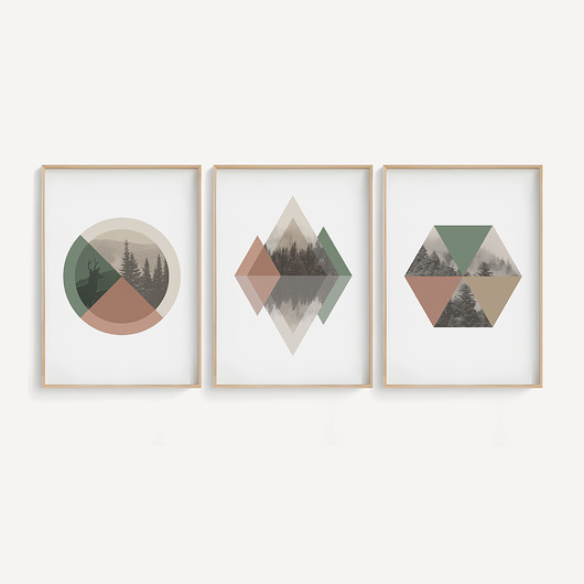 plakaty Zestaw 3 geometrycznych grafik na ścianę, skandynawski styl, nordic style.