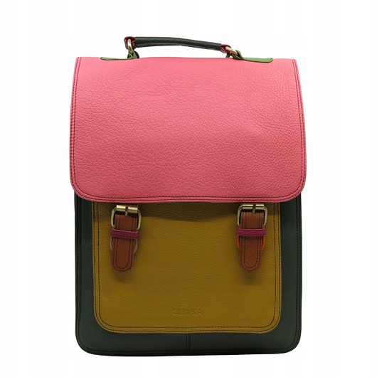 plecaki Plecak skórzany damski torebka 2w1 elegancki pojemny mieści A4 OLIVKA