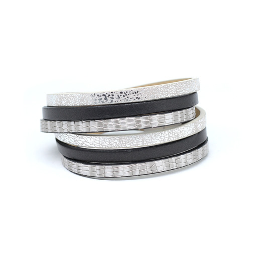 Bransoletka z rzemieni srebrno-czarna KociokwikJewelry