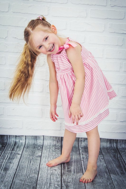 Bawełniana sukienka, biało-różowa w paski Casual Natural Clothes