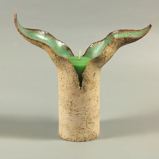 świeczniki i świece Ceramiczny lampion/świecznik dwulistny zielony No.3