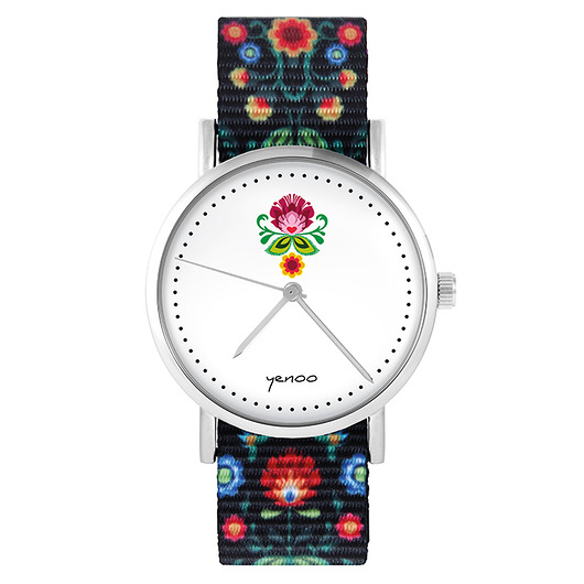 zegarki damskie Zegarek - Folkowy kwiat - folk czarny, nato