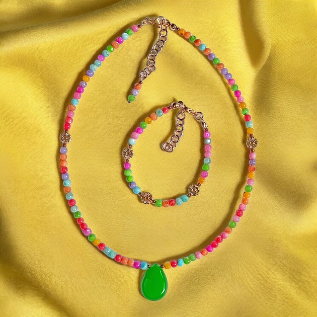 komplet biżuterii RAZEM TANIEJ : summer collection: kolorowa muszla, jadeit i kwiatuszki