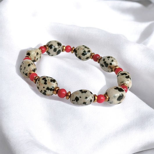 bransoletki z kamieni naturalnych Bransoletka : INDIA : koral, jaspis, hematyt : na gumce