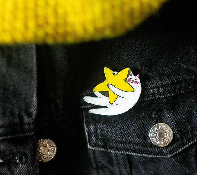 broszki Broszka kot z gwiazdą