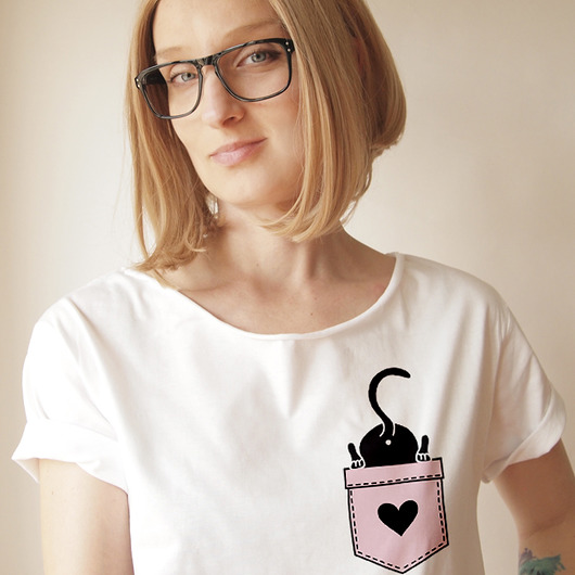 S-XXL Kotek w kieszonce Oversize Biały ONE MUG A DAY