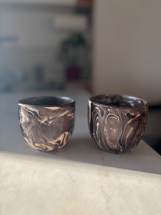 kubki i filiżanki Zestaw 2 Ceramicznych Czarek Marble Effect 220 ml
