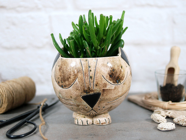 Ceramiczna doniczka śpiący kot 10FingersArt