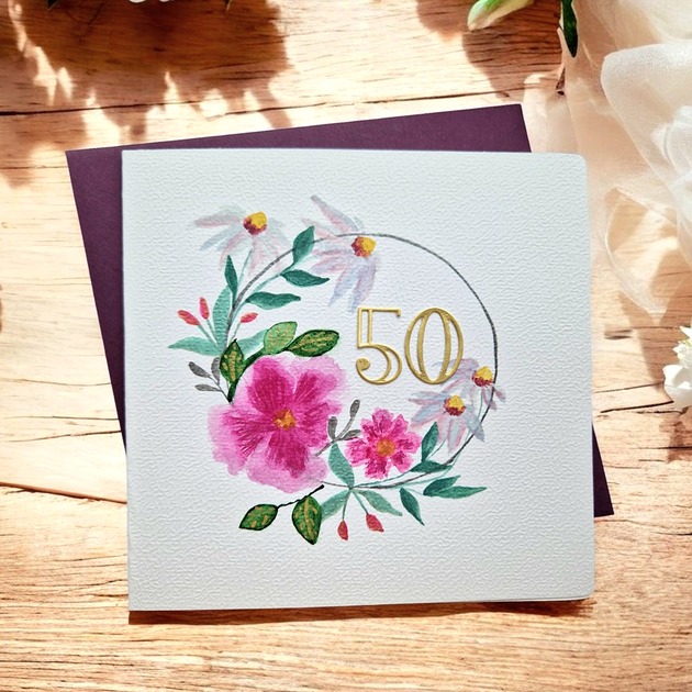 grafiki i ilustracje Ręcznie malowana kartka 50 urodziny, 50 rocznica ślubu