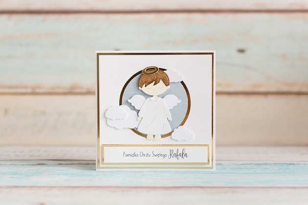 kartki scrapbooking Pamiątka Chrztu Świętego dla chłopca aniołek