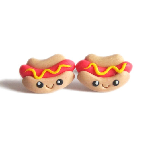 kolczyki z masy plastycznej Śmieszne Kolczyki Hot Dog Fast Food Kawaii