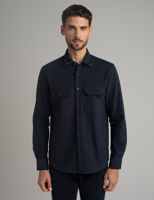 koszule męskie Koszula flanelowa flussia 00612 długi rękaw granatowy relaxed fit