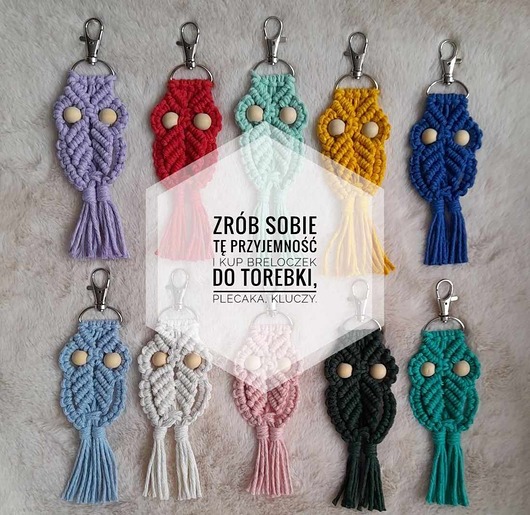makramy Breloczki sówki, do torebki, plecaka, kluczy, makrama. Handmade. 3+1 gratis
