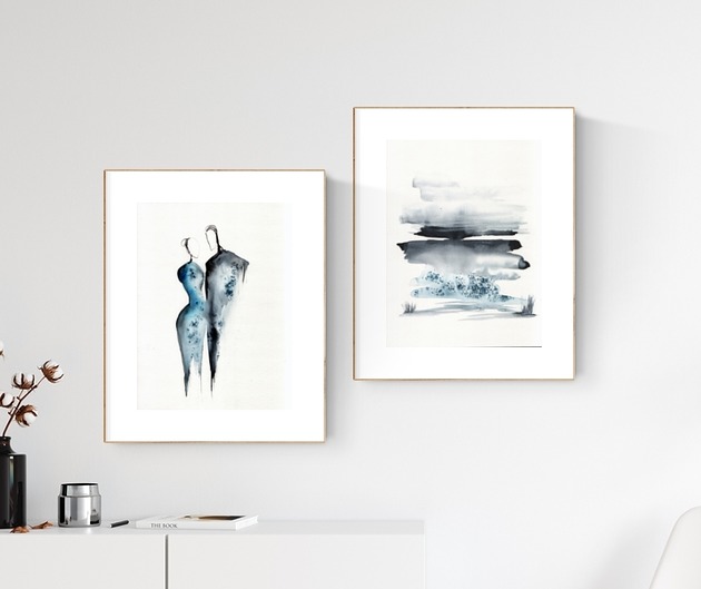 Zestaw 2 obrazów  malowanych ręcznie 30 x 40 cm MiniMalArt