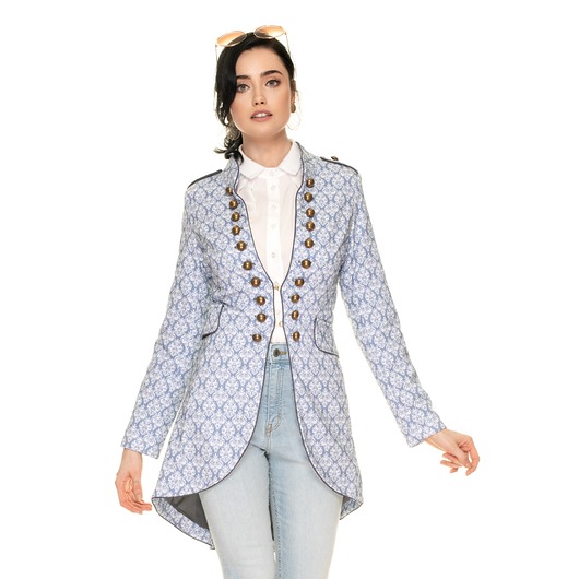 płaszcze damskie Płaszczyk dwurzędowy we wzory z podszewką - kolor gołębi