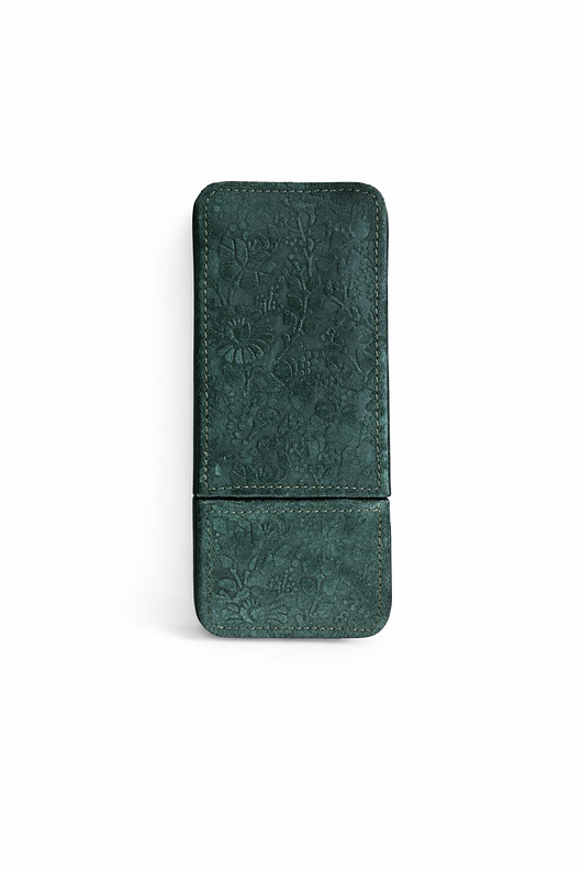 piórniki Etui na 3 pióra lub  długopisy ciemno zielone welurowe