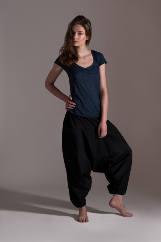 spodnie materiałowe damskie szarawary czarne/ organiczna bawełna