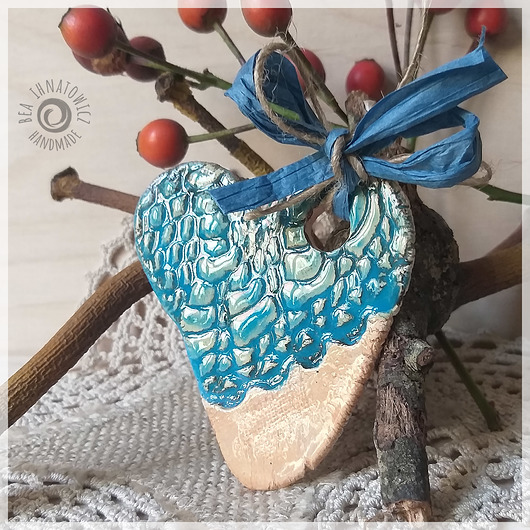 dodatki - różne Ceramiczne serce z koronką - zawieszka
