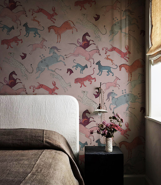naklejki ścienne do pokoju dziecka Tapeta Oriental Animals Light Pink